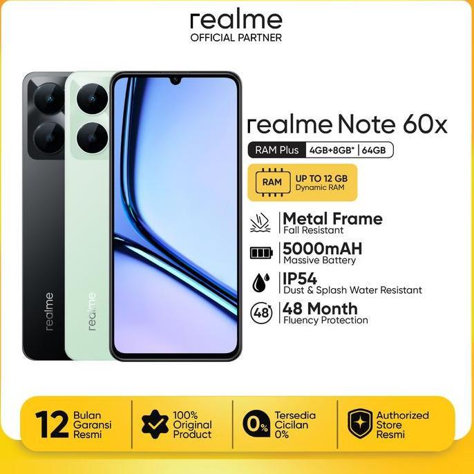 hubafirah - realme note 60x 4+8/64gb 5000mah battery | ip54 | armor shell