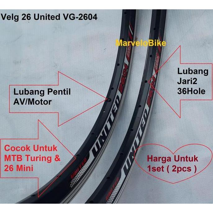 Rim Velg Sepeda 26 MTB United VG-2604 36 Hole DoubleWall