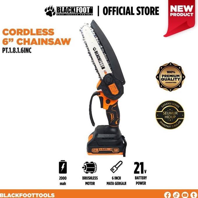 Promo Mini Chainsaw Baterai 6" Blackfoot 21V Gergaji Potong Rantai Portable