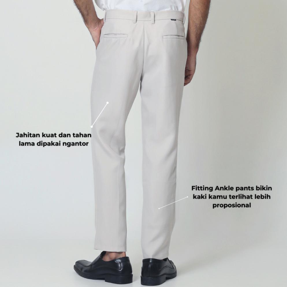 DISKON ALMANO FORMAL ANKLE PANTS CREAM / CELANA FORMAL KANTOR SLIM FIT PANJANG PRIA KREM