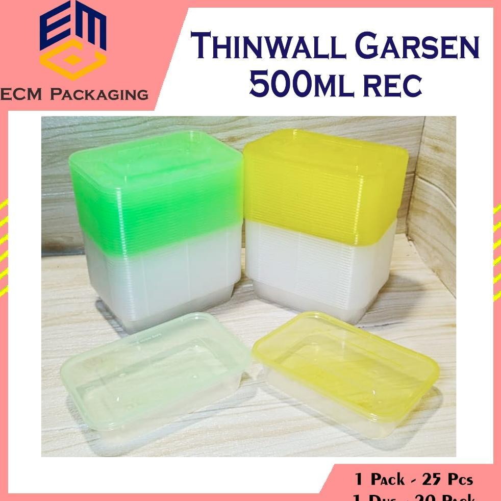 25Pcs Thinwall Garsen Warna 500 Rec | Thinwall Warna 500Ml Rectangle | Kotak Makan Plastik