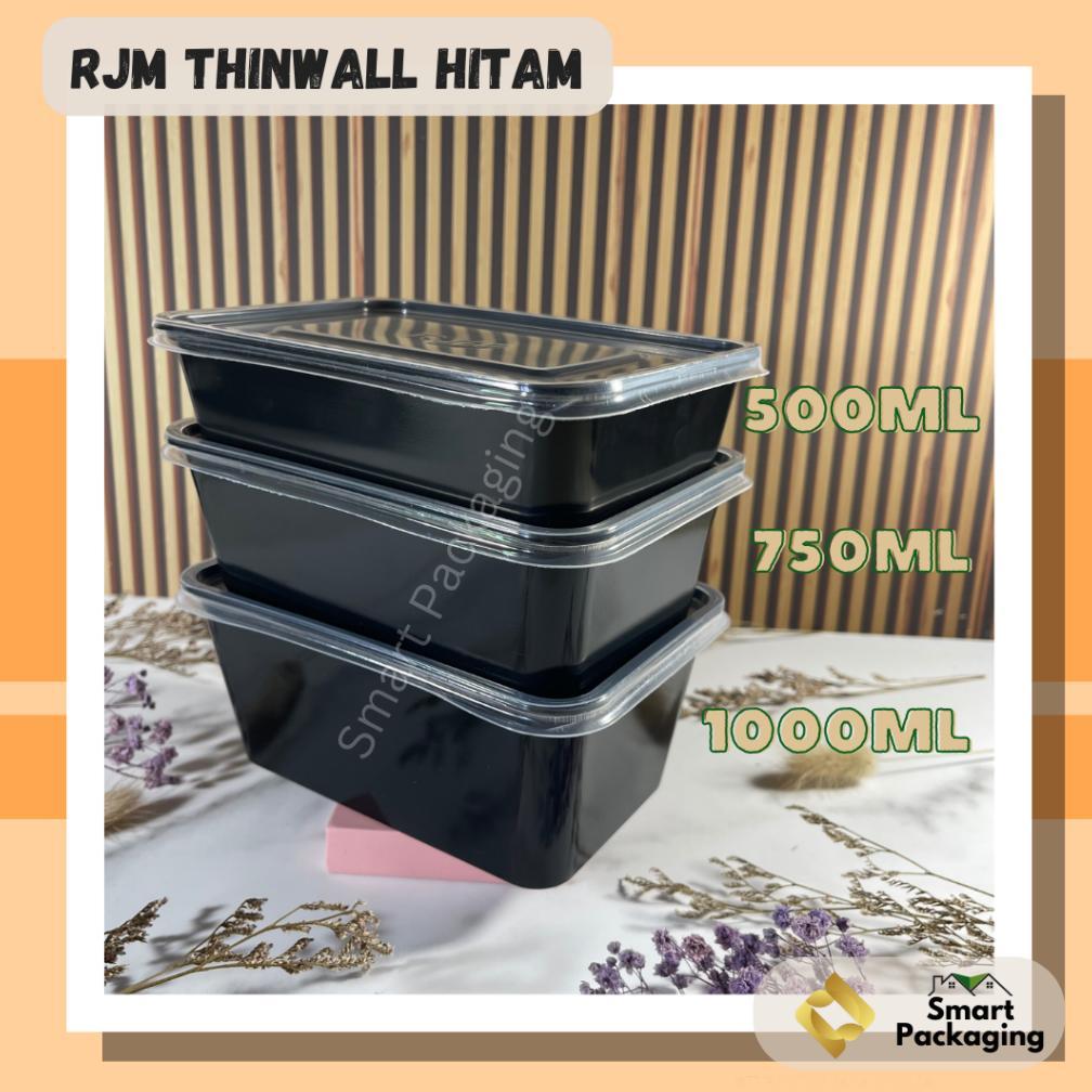[Isi 25 Pcs] Rjm Thinwall Food Container Hitam 500Ml 750Ml 1000Ml / Tempat Makan Plastik / Wadah Bek