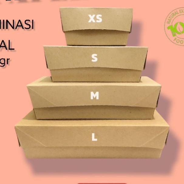 Paper Lunch Box ( Xs, S Isi 100 Pcs ) ( M, L  Isi 80 Pcs ) Dus Nasi Lunch Bok Makanan Kekinian Paper