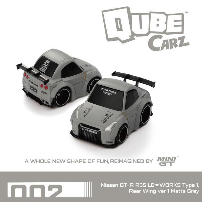 MINI GT QubeCarz 002 Nissan GT-R R35 LBWORKS Type 1, Rear Wing ver 1 Matte Grey