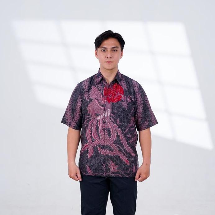 BATIK TRUSMI Atasan Batik Pria Kemeja Lengan Pendek Gama Ungu murah