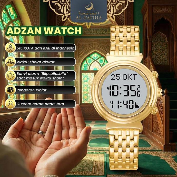 Jam Tangan Adzan Otomatis Jam Tangan pengingat sholat 5waktu Alfatiha WF-14