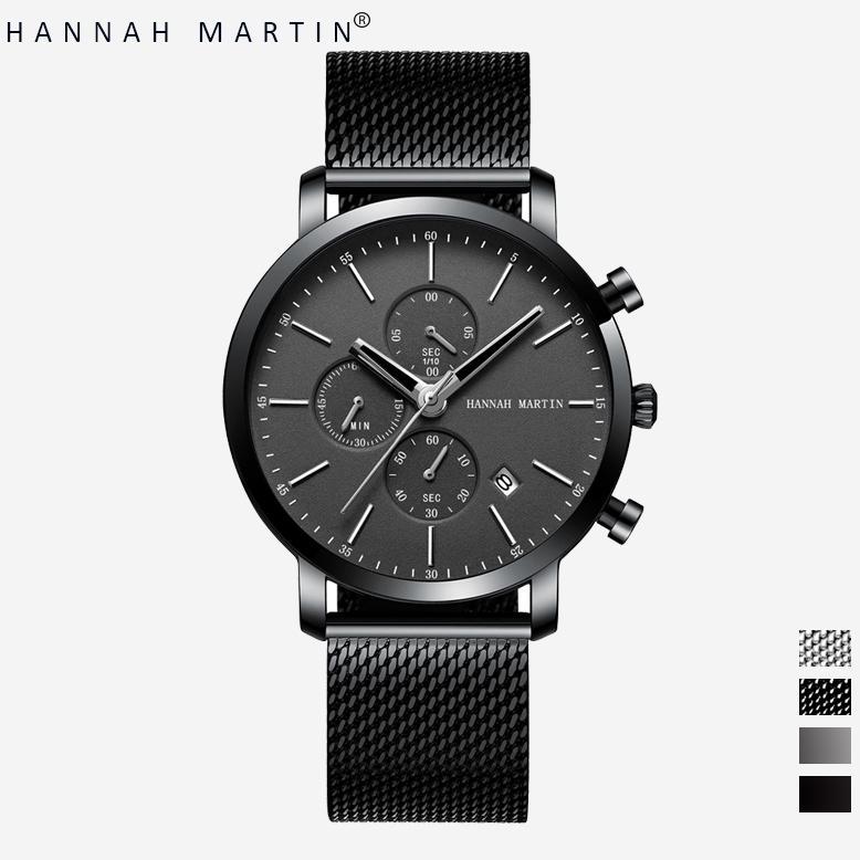 HANNAH MARTIN Jam Tangan Pria 100% Original Tahan air COWOK Kronograf Quartz Analog Laki 109W