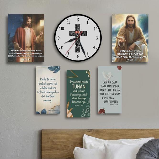Dekorasi Kristen Jam Dinding Yesus Walldecor Ayat Alkitab Bunda Maria