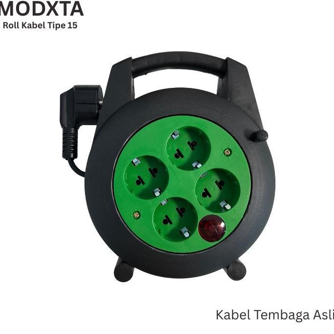 Bijuli- Modxta Roll Kabel Tipe 15 Kabel Roll Panjang 10 Meter Dengan Lampu Indikator & Stop Kontak L
