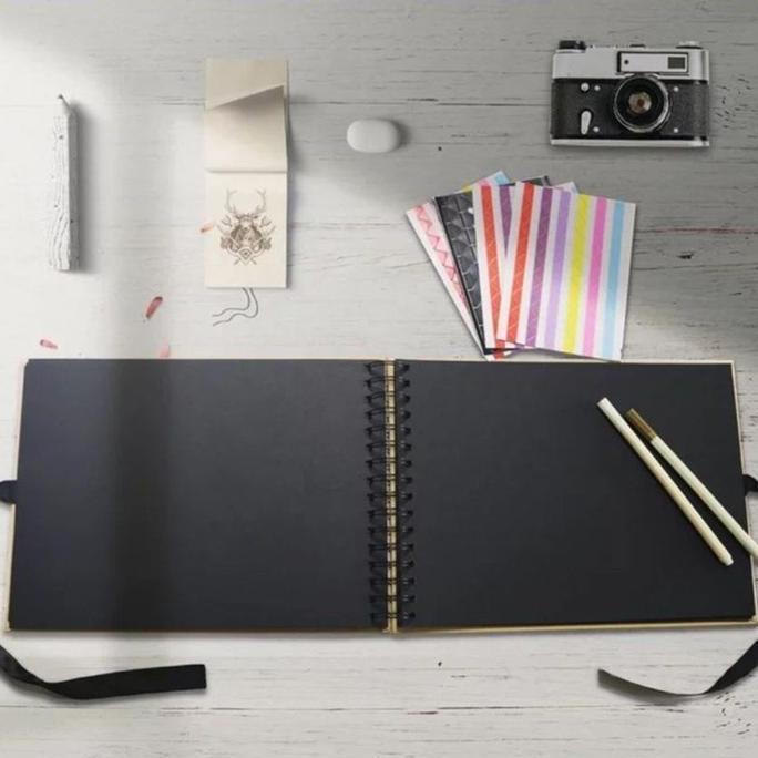30lembar DIY Scrapbook Album Foto Diy Buku Foto A5 A4 Scrapbook Hitam Aesthetic Album Vintage Buku C