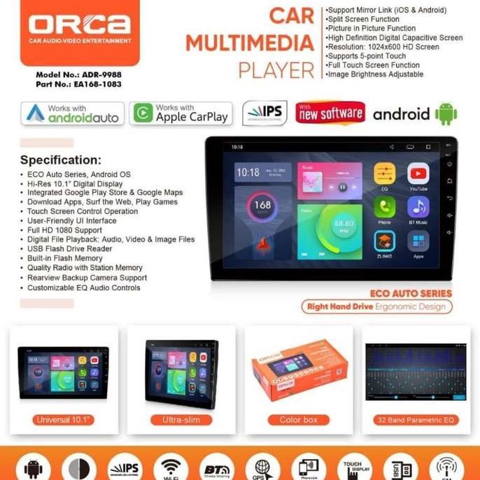 Headunit Android Tv Mobil Orca Universal 10 Inch 2 / 16 Gb Car Play