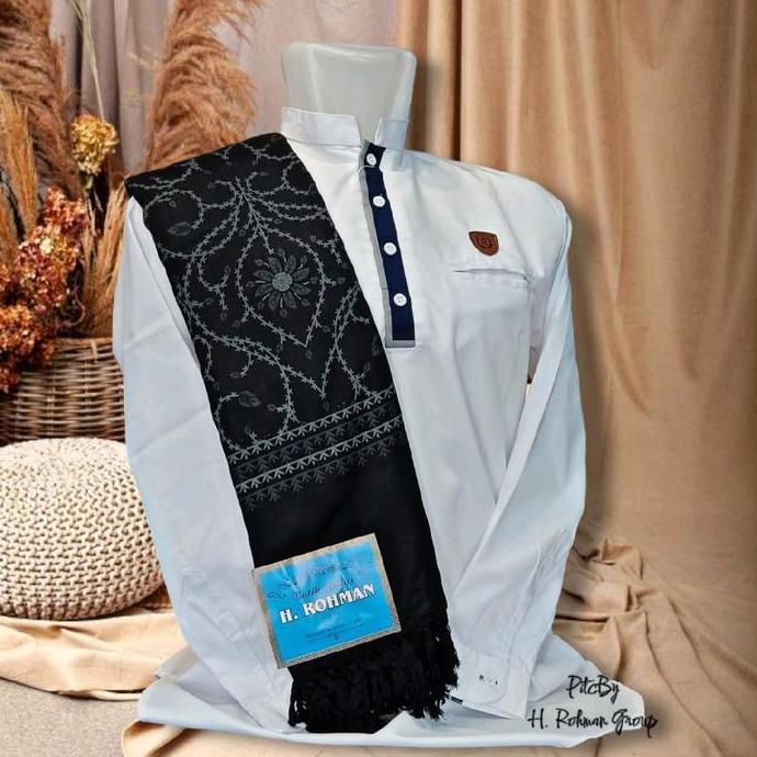 Rotazione- Sorban Kashmir Hitam / Sorban Santri Imamah Motif Yaman Ukuran Panjang 200Cm Lebar 120Cm 