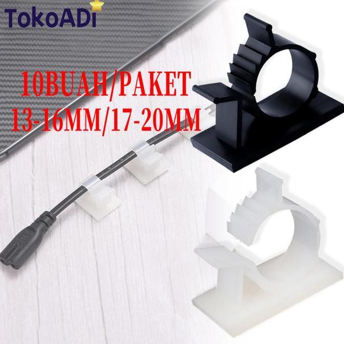 Lansungkirim- 10 Buah Klip Penjepit Pengikat Kabel Klem Kabel Tempel Tembok Clip Cable Clamp