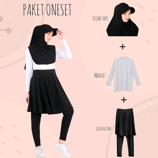Paket Bundle Setelan Sport Hijab Topi Manset Dan Leging Rok Muslim Wanita