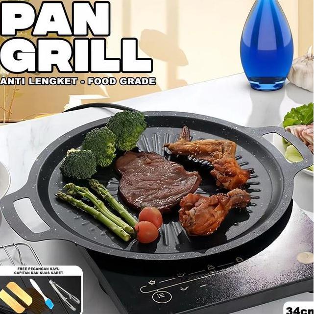 Pan Grill Anti Lengket Alat Panggang Ala Korea Style Diameter 34Cm Alat Grill Panggang Panggangan Bb