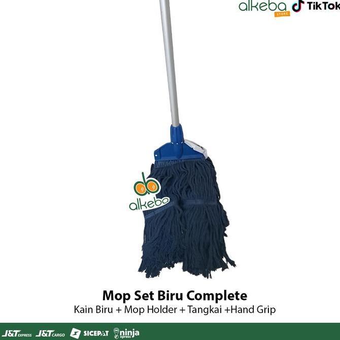Naysillia_T - Mop Pel Set Biru Komplit - Alat Pel Gagang Panjang (Kain Pel + Mop Holder + Tangkai Al