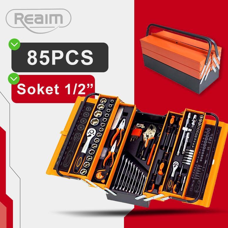Reaim Tool Kit 85 Pcs Tool Box Perkakas Kunci Sok Set Set Lengkap Tool Box Kunci Shock Set