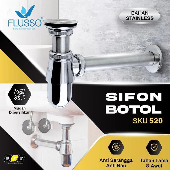 Sifon Wastafel Model Botol Jumbo Afur Pembuangan FLUSSO / Sifon Botol Jumbo Stainless / Afur Pembuan