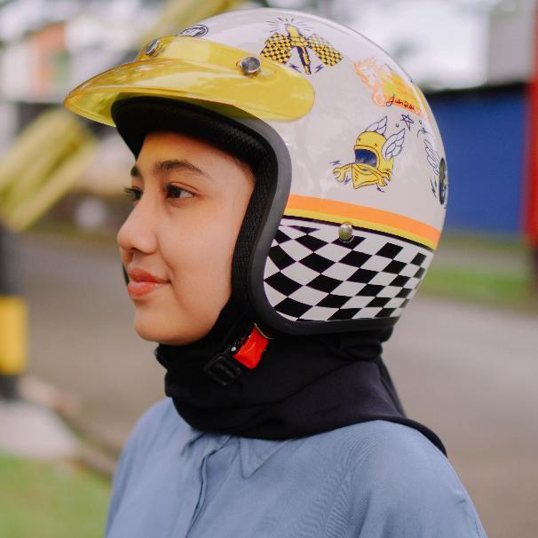 Helm Bogo Retro Motif Piston Speed Custom Helem Pria Wanita Hijab SNI