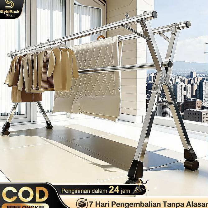 160240Cm Jemuran Baju Lipat Stainless Steel Tempat Jemuran Baju Jemuran Pakaian Tahan Karat Jemuran 