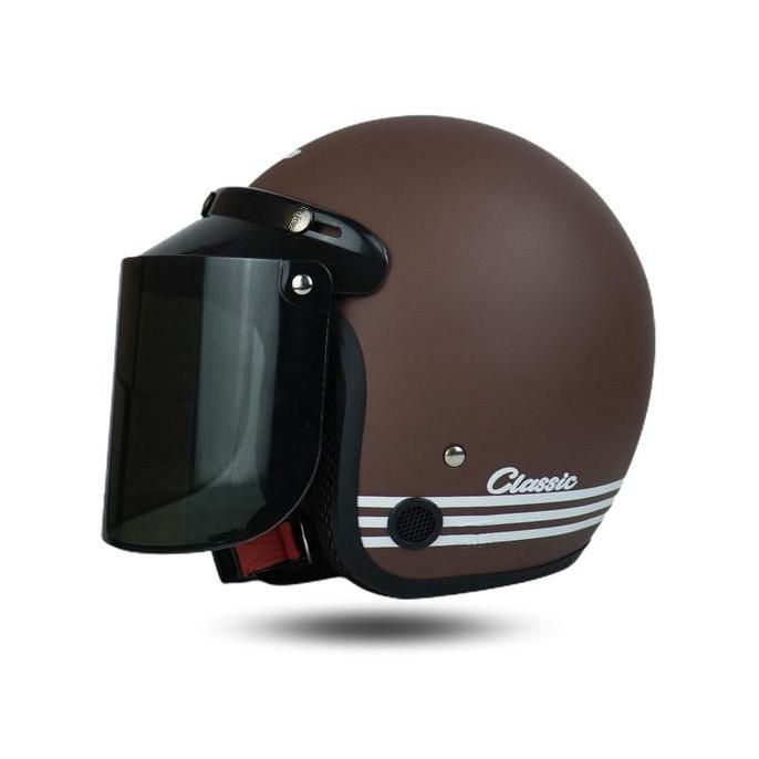 Helm Bogo Retro Classic Garis Motor Dewasa