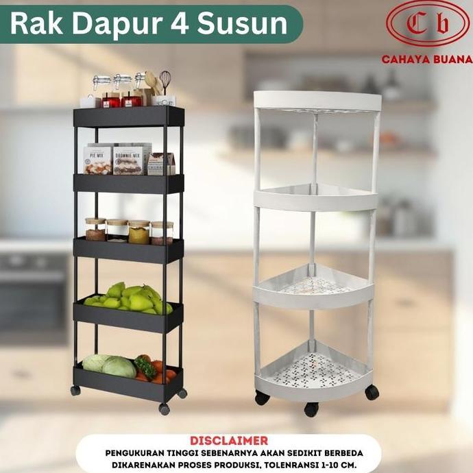 YUMI Rak Susun Serbaguna 4 Tingkat Bahan Plastik Dengan Roda Rak Kamar Mandi Bahan Plastik Portable 