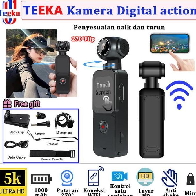 crizztophen - teeka [action 2] 5k camera mini wifi kamera action touch layar hd 270 pocket wifi camc