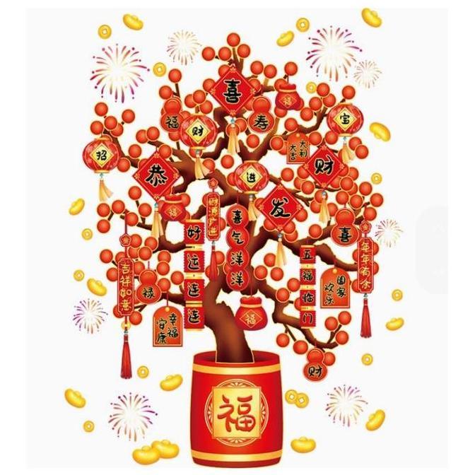 ERTTOLIN Sticker Kaca Imlek Tempelan Imlek Stiker Jendela Imlek Adsorpsi Elektrostatik CNY Wall Stic