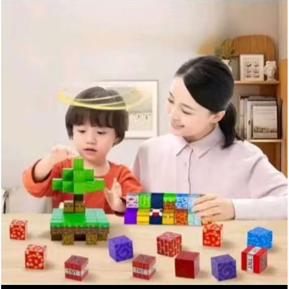 Hemat Mainan Anak Edukatif Balok Minecraft Magnet Balok Block Mainan Minecraft Magnetic Blok Buildin