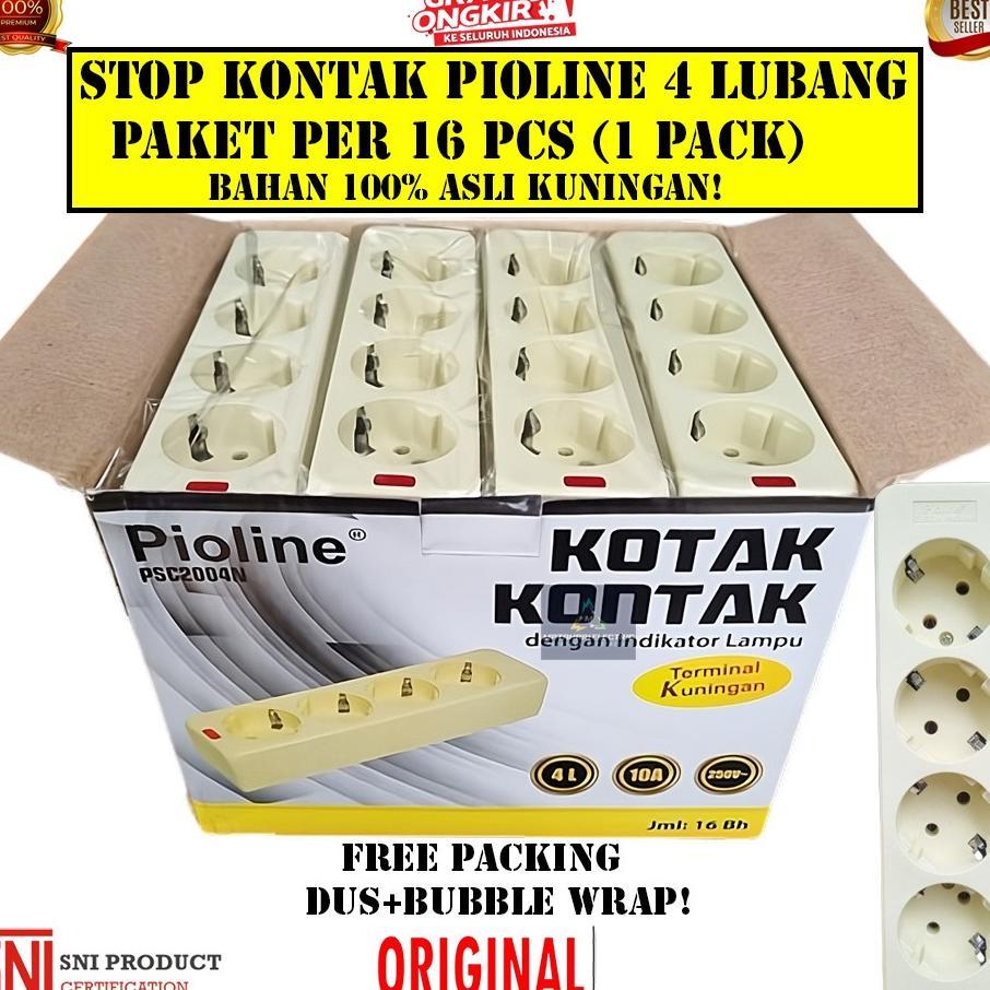 (16 Pcs) Stop Kontak Arde 4 Lubang Pioline /  Pioline Cleon Stop Kontak Neon 1W 10A 2500V / Stop Kon