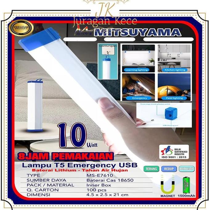 XLOGIPO T5 Lampu Emergency USB 10W MS-E7610 Mitsuyama 17CM Bohlam LED Portable