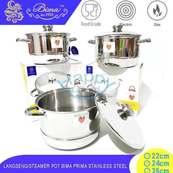 Ready BIMA PRIMA 22-24-26CM STEAMER POT/LANGSENG/PANCI STAINLESS STEEL SUS304