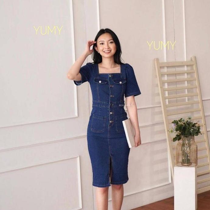[ COCOWEAR ] Yumi Dress - Dress Jeans / Dress Wanita / Dress Panjang Wanita / Dress Casual