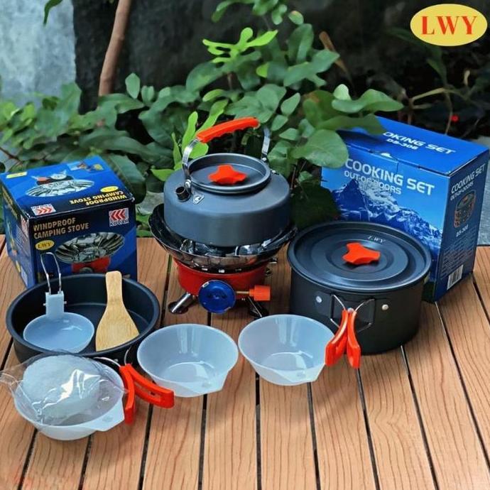 Paket Hemat Alat Masak Camping LWY DS-308 + Kompor Windproof Kovar Lengkap