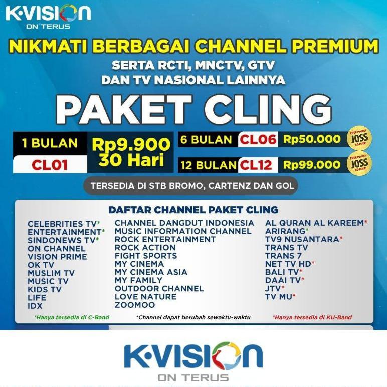 VELMORA PAKET CLING KVISION BROMO CARTENZ & GOL GARDINER OPTUS & LGSAT LENGKAP TERLARIS