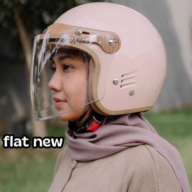 Helm Retro Bogo Bipplast Helm Wanita Kaca Datar Lucu  Motorcycle