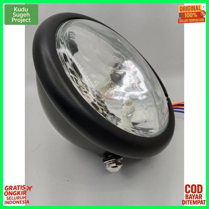 Exclusive Lampu Depan Head Lamp Cb 100 / Reflektor Cb100 Bahan Besi Bohlam Led