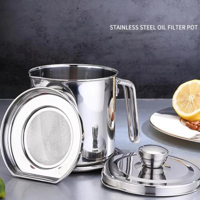 Saringan Minyak Bekas Stainless Steel Oil Strainer Pot 1.3 - 1.6L Container Mesh Strainer Grease Con