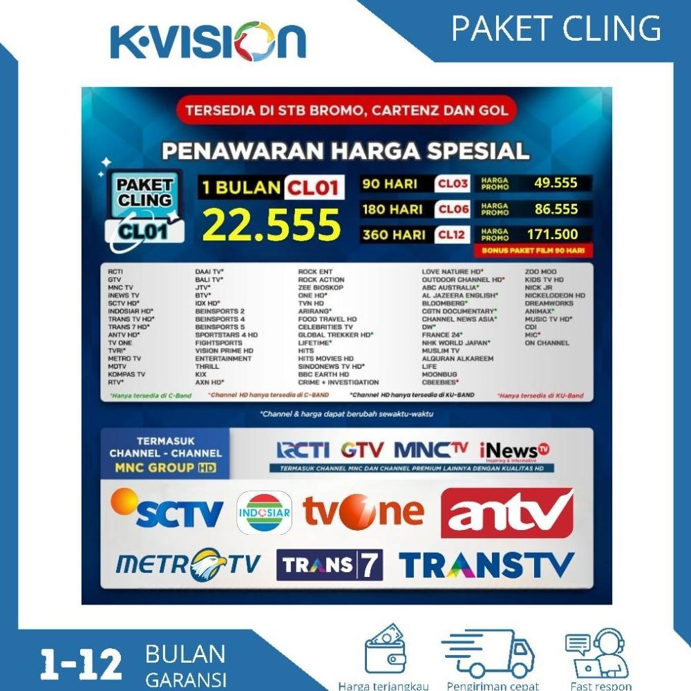 VELZASHOP PAKET CLING K-VISION (BROMO CARTENZ DAN GOL) GARDINER OPTUS LGSAT MURAH