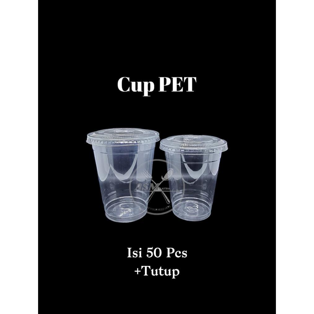 GELAS PET TUTUP 1 Pack isi 50 Pcs Gelas Minuman Gelas Boba Gelas Serbaguna