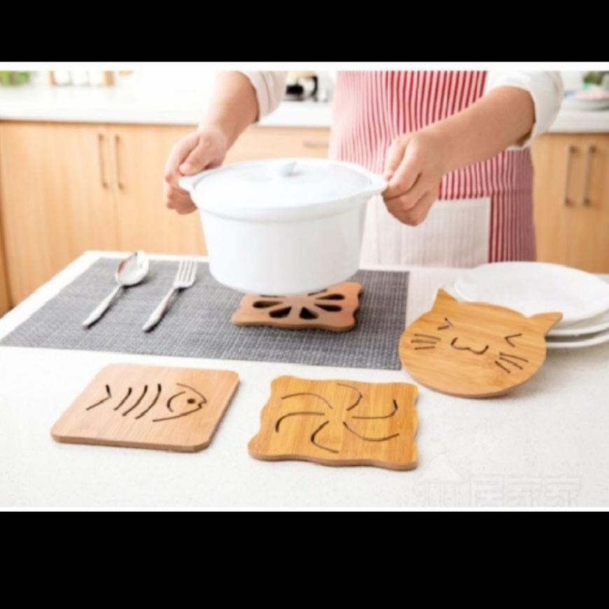 Tatakan Piring Gelas Kayu Unik Alas Panci Dapur Anti Slip Korea Japan Aksesoris Meja Desktop Tahan P