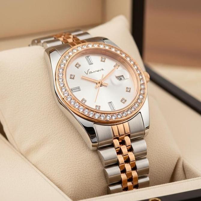VIANOVA - Jam Tangan Elegan Wanita Kecil Original Anti Air 1232 Quartz Stainless Watches Kaca Minera