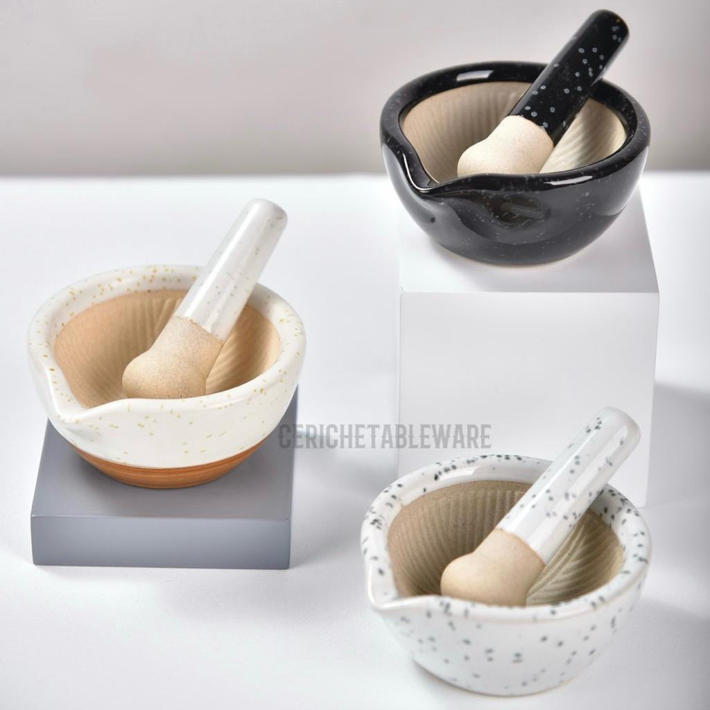 Ceriche Cobek & Uleg Keramik Mortar Mini / Lumpang Mortar Keramik Mini Sni / Kitchenware 4/11