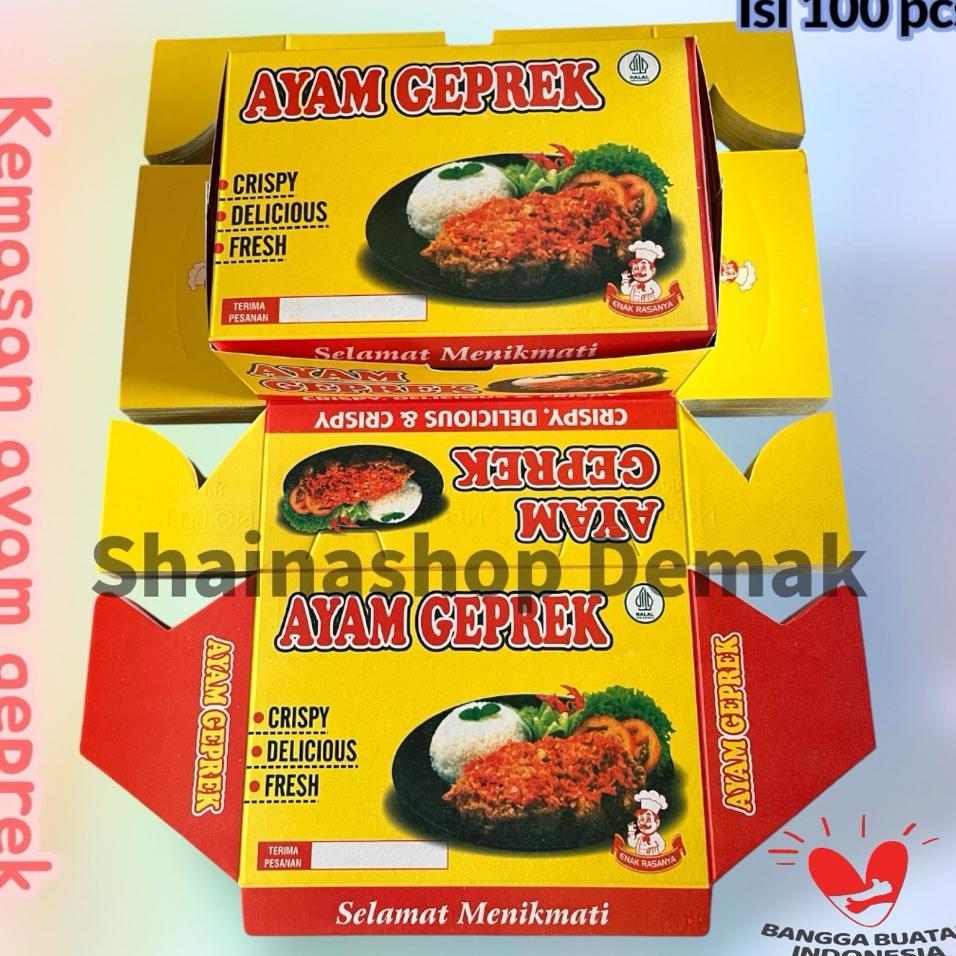 50 Lembar Box Kemasan Ayam Geprek Bahan Ivory Foil Anti Minyak Wadah Ayam Geprek Kardus Kemasan Ayam