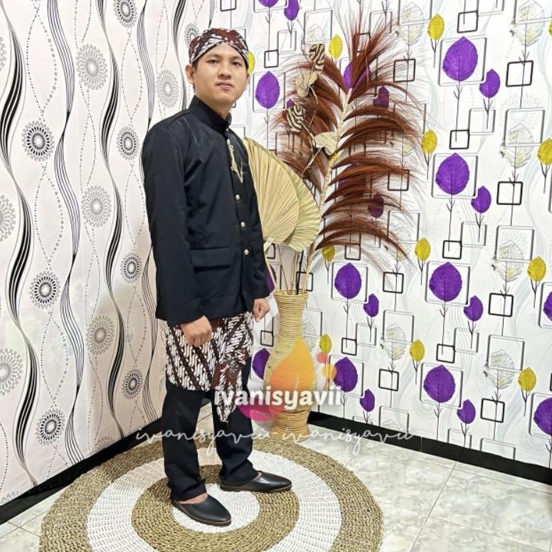 Best Seller (1Set Cowok) Baju Adat Sunda / Beskap Polos + Sapit Urang +Blangkon +Benggol | Sunda- Le