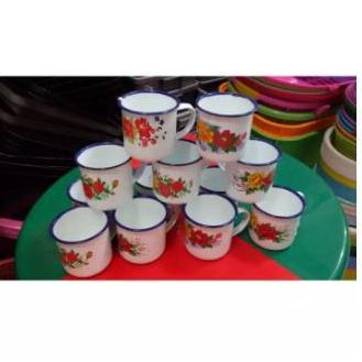 Mug Kembang 7Cm (1Lusin)/ Mug Enamel / Gelas Enamel Gelas Kembang Jadul / Gelas Jadul Kembang/ Mug C