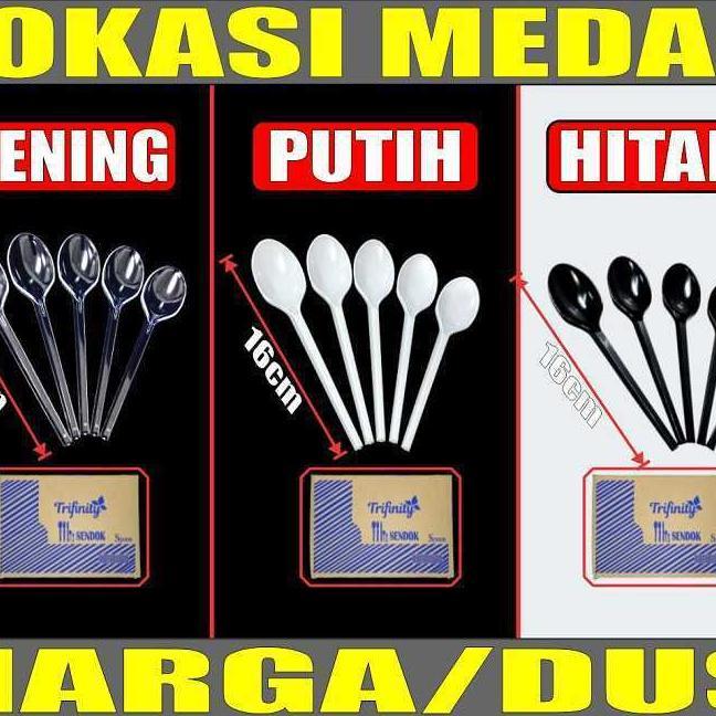 Sendok Makan Plastik Kuat Tebal Panjang Bening / Hitam / Putih Trifinity Dus Jasa Kirim Medan