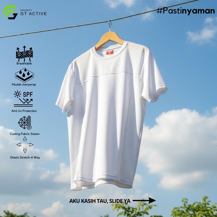 PROMO TERBARU [GT ACTIVE] - Kaos Olahraga Pria Putih Dry Fit Mesh | Baju Lari Gym Badminton Padel An
