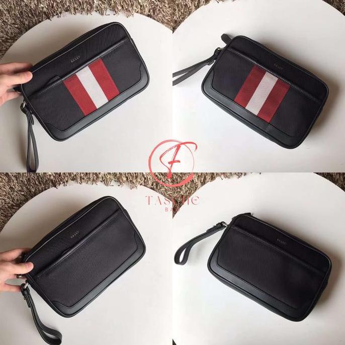 NEW TAS PRIA BALLY CALIROS CLUTCH BAG LIST RED AND BLACK COLOUR HANDBAG ORI