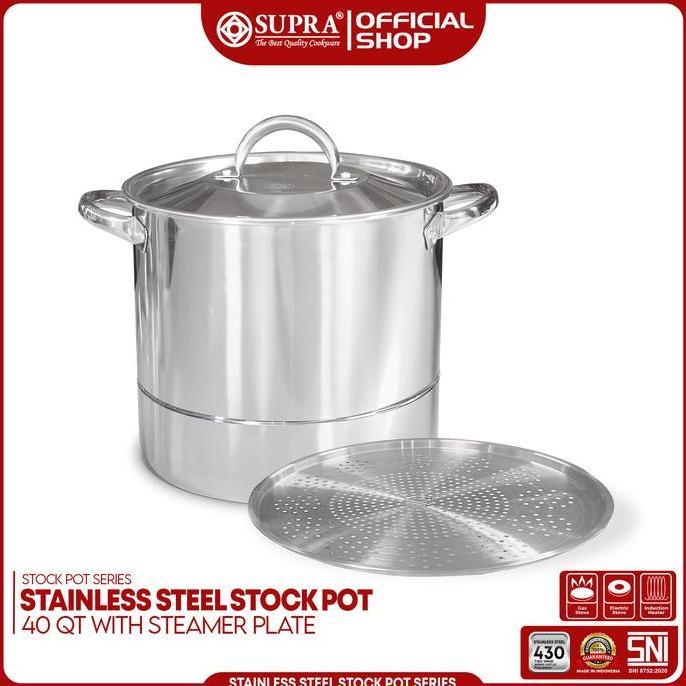 SUPRA Panci Stainless Steel 40 Qt Stock Pot dan Steamer Tutup SS